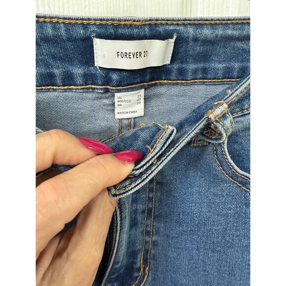 Forever 21 blue denim flare high rise size 25 jeans slim bell bottom country - Picture 4 of 5